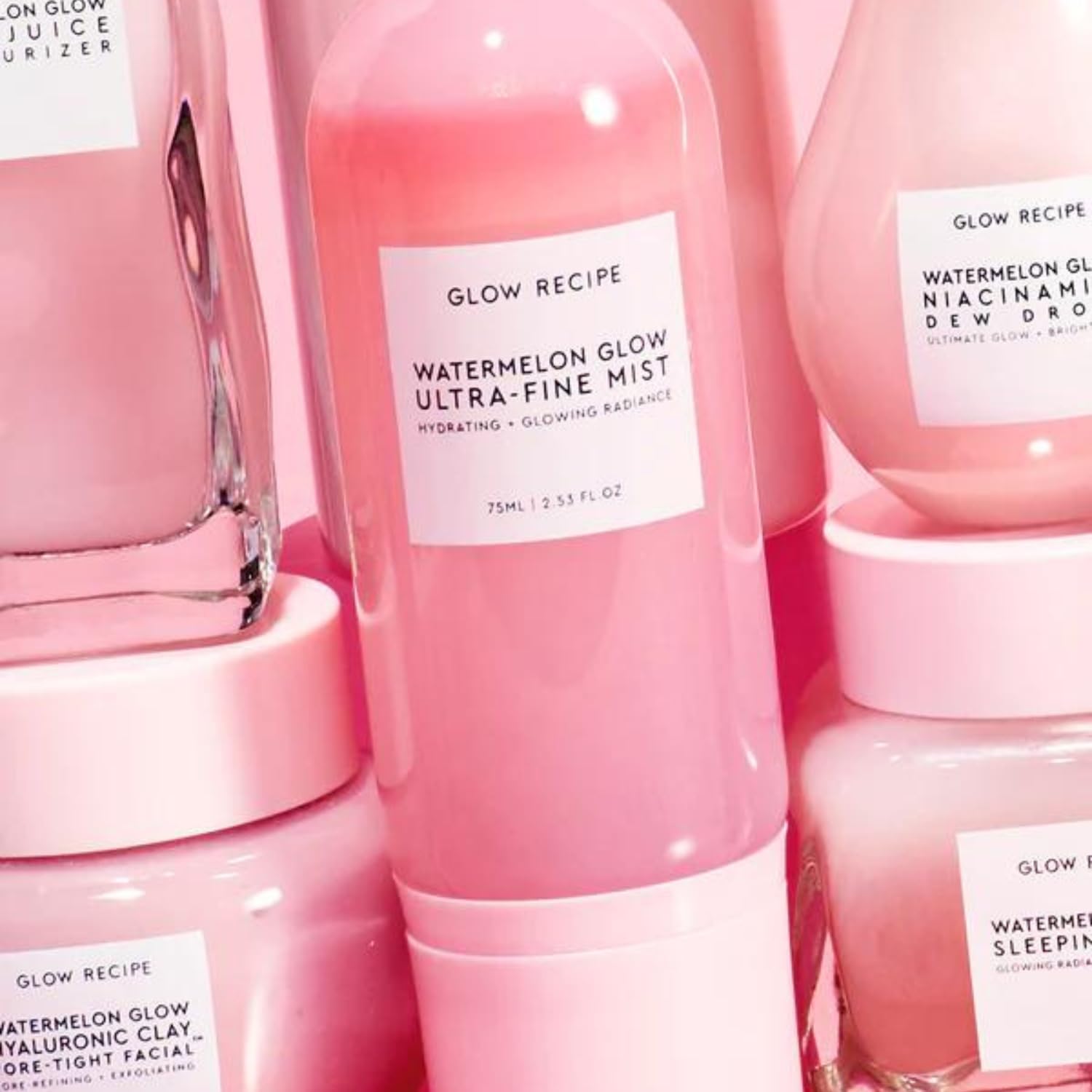 Glow Recipe Watermelon Glow Facial Spray on vanity for easy use.