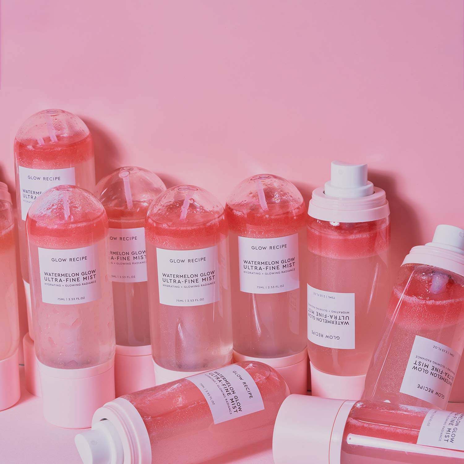 Glow Recipe Watermelon Glow setting mist seals dewy finish.