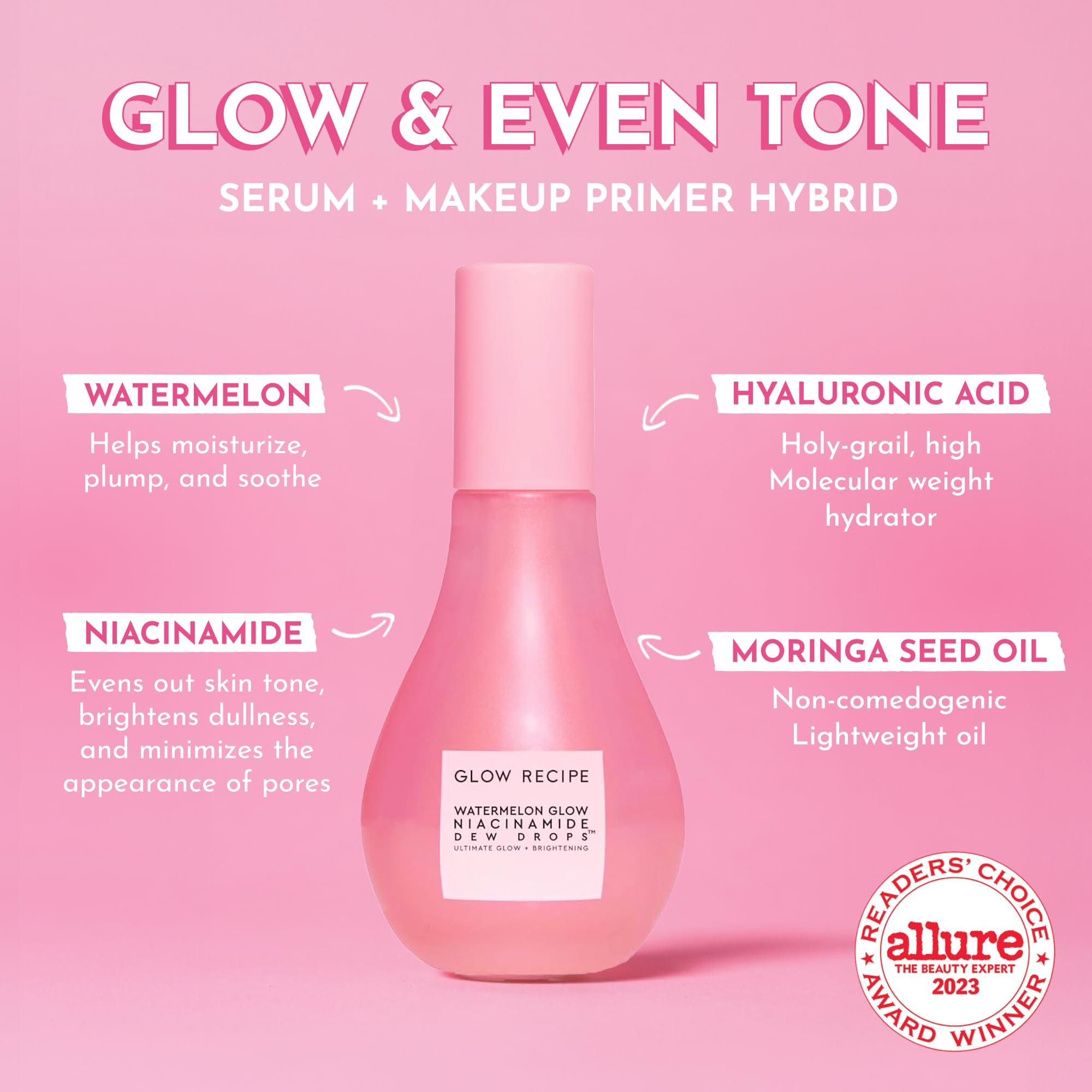 Glow Recipe Watermelon Niacinamide Dew Drops serum pump demonstrates lightweight gel distribution.