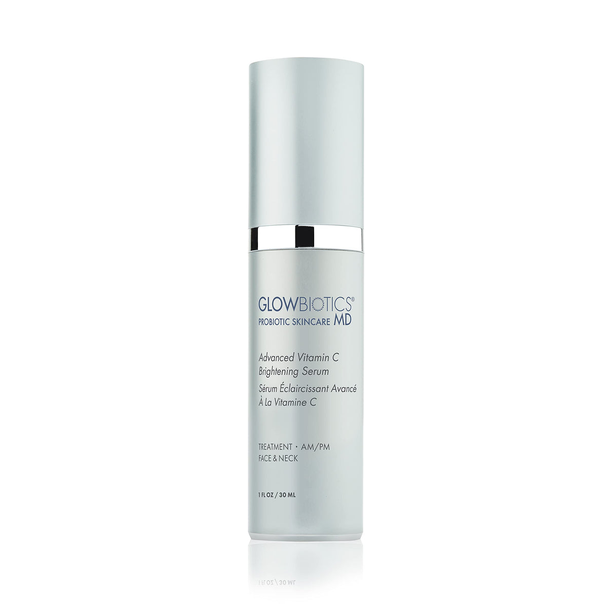 Glowbiotics advanced vitamin C serum bottle highlights a potent antioxidant formula for brighter skin