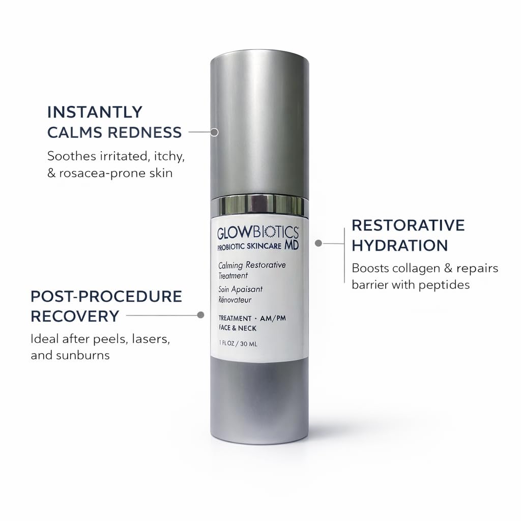 Glowbiotics Calming Restorative Treatment serum dropper for precise, gentle application to redness-prone skin
