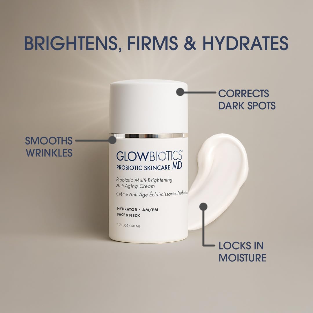 Glowbiotics cream texture swatch shows rich, non-greasy hydration for dry skin