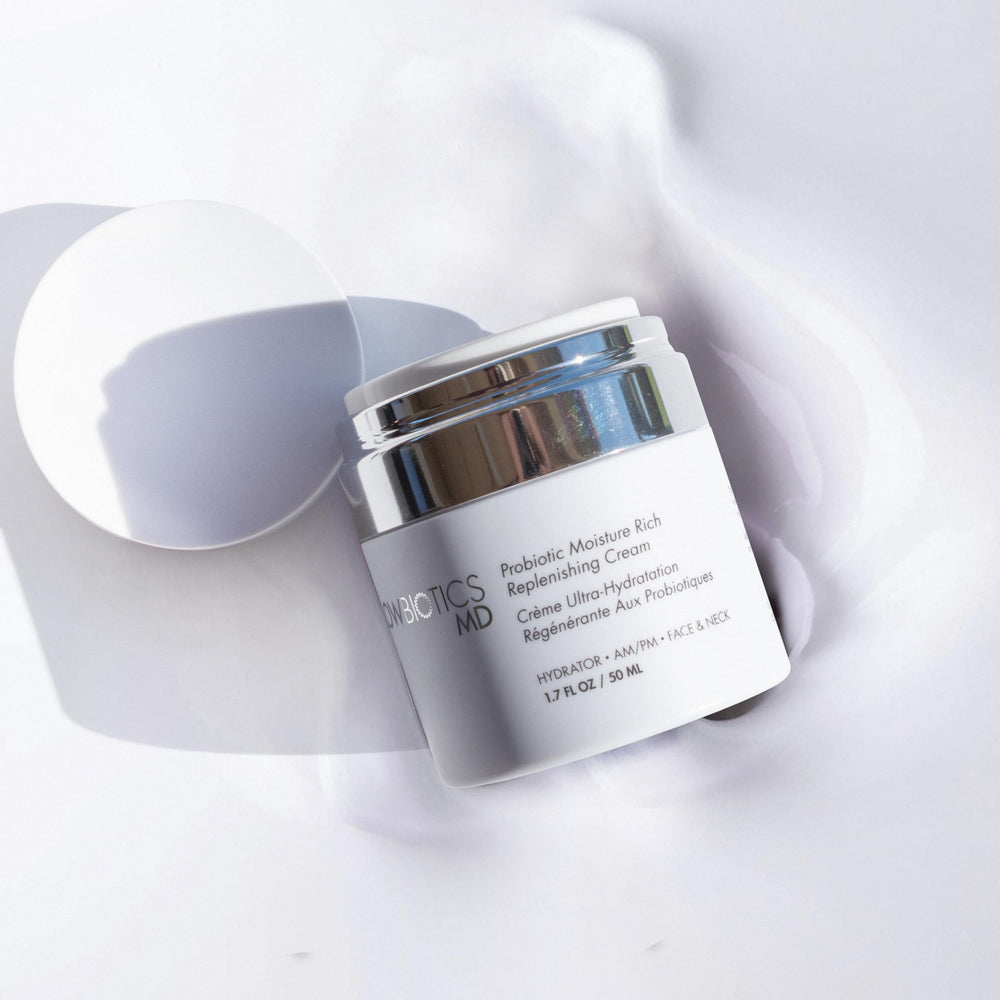 Glowbiotics packaging on vanity showcases glow-enhancing cream for morning routines