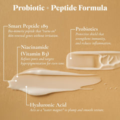 Creamy Glowbiotics lotion close-up emphasizes ceramide-rich oils and smooth skin feel.