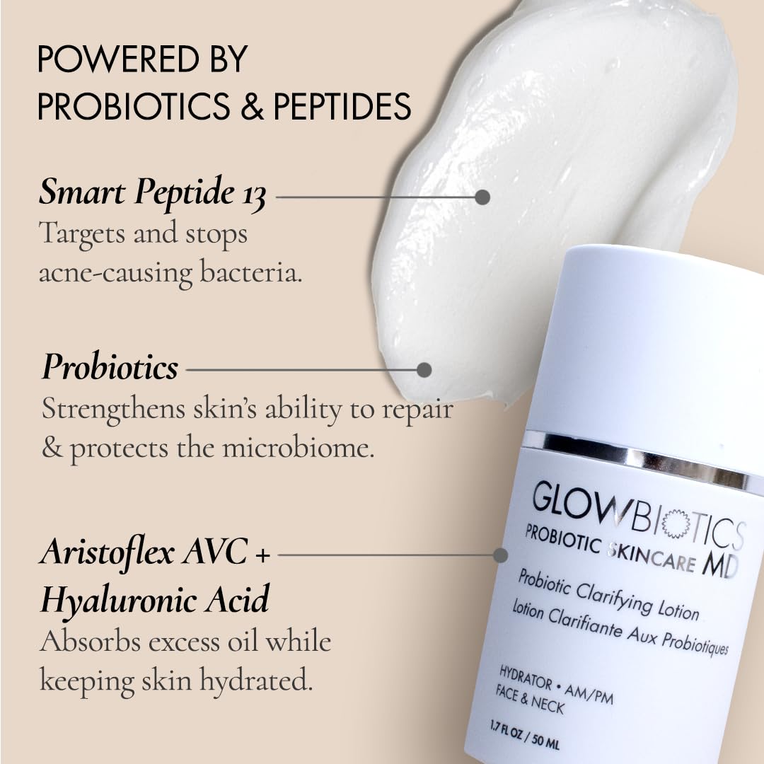 Glowbiotics Probiotic Clarifying Lotion demonstrates oil-control for a shine-free complexion.