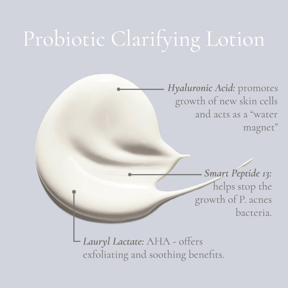 Glowbiotics lotion texture-refine shot highlighting pore-minimizing effects and gentle exfoliation.