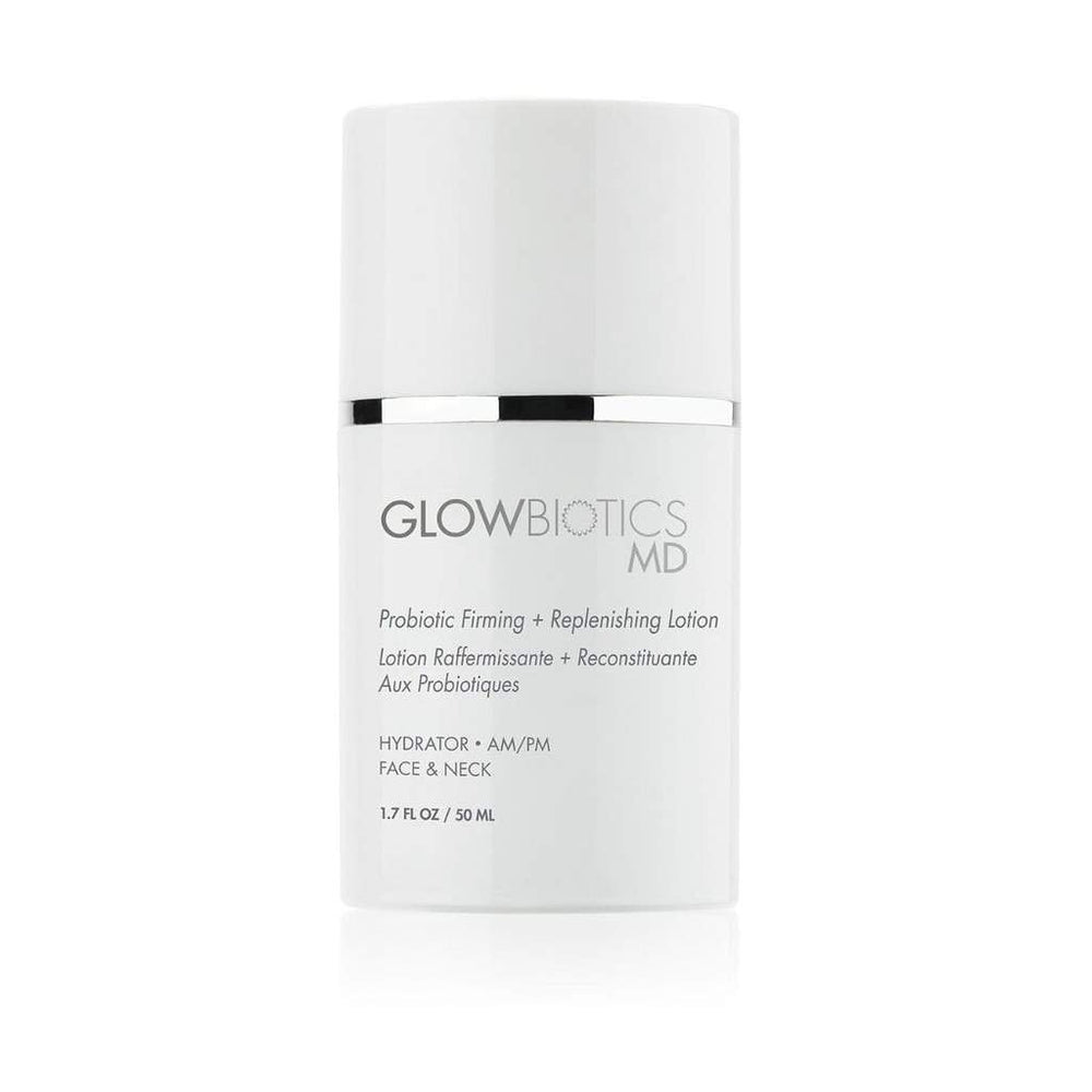 Glowbiotics probiotic firming bottle pour for easy morning hydration.