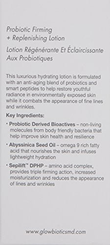 Glowbiotics probiotic firming ingredients bottles highlight nourishing actives.