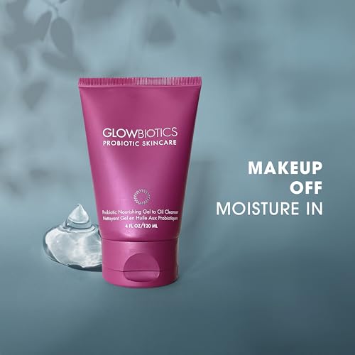 Glowbiotics gel-to-oil transition visual showing cleansing action for deep yet mild cleansing.