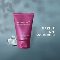 Glowbiotics gel-to-oil transition visual showing cleansing action for deep yet mild cleansing.