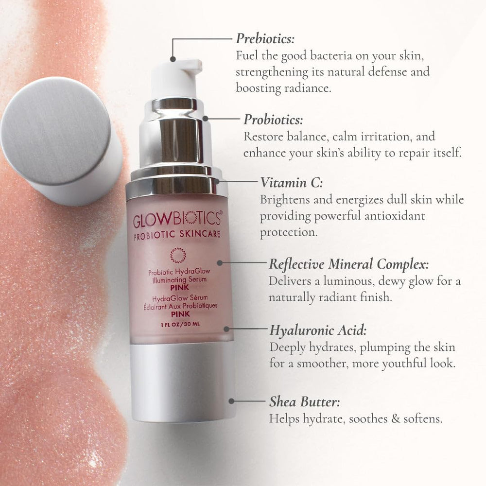 Glowbiotics Hydraglow – goutte sur peau, apaise et éclaircit le teint.