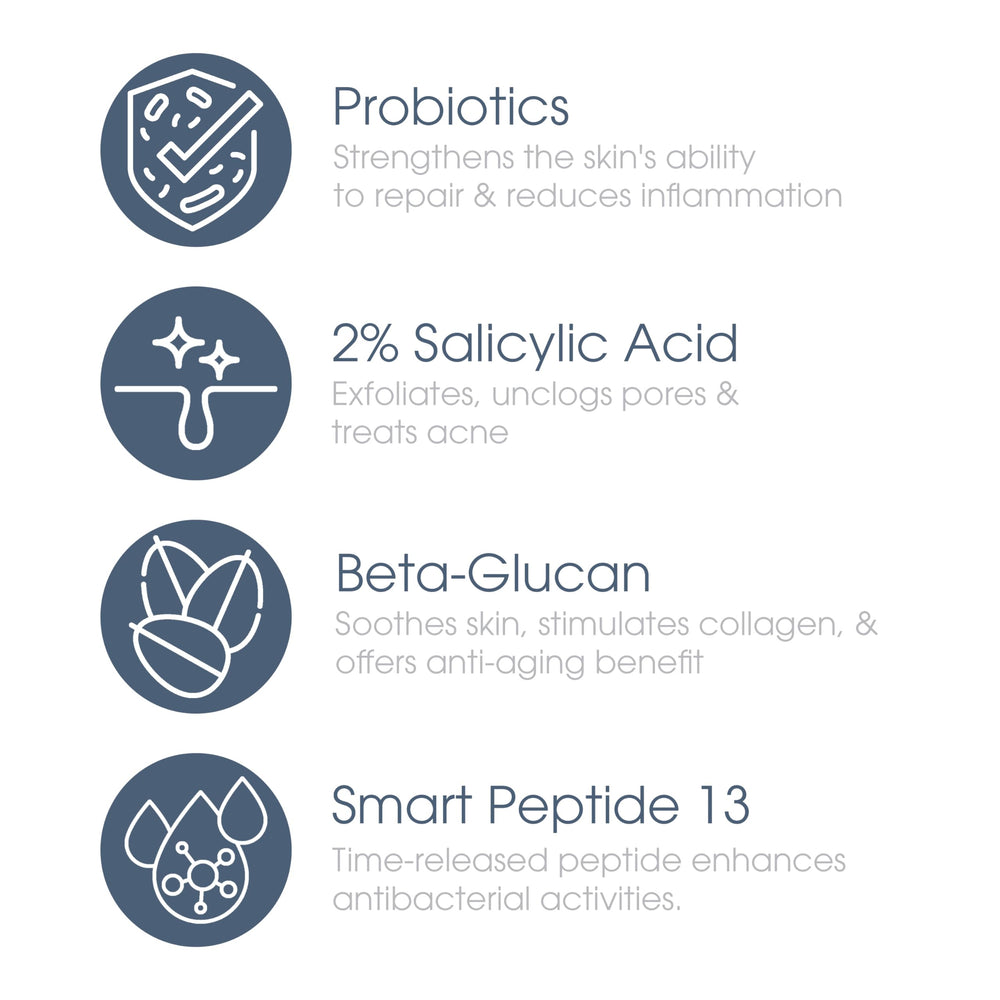 Utilisation quotidienne Glowbiotics laisse une peau nette et confortable.