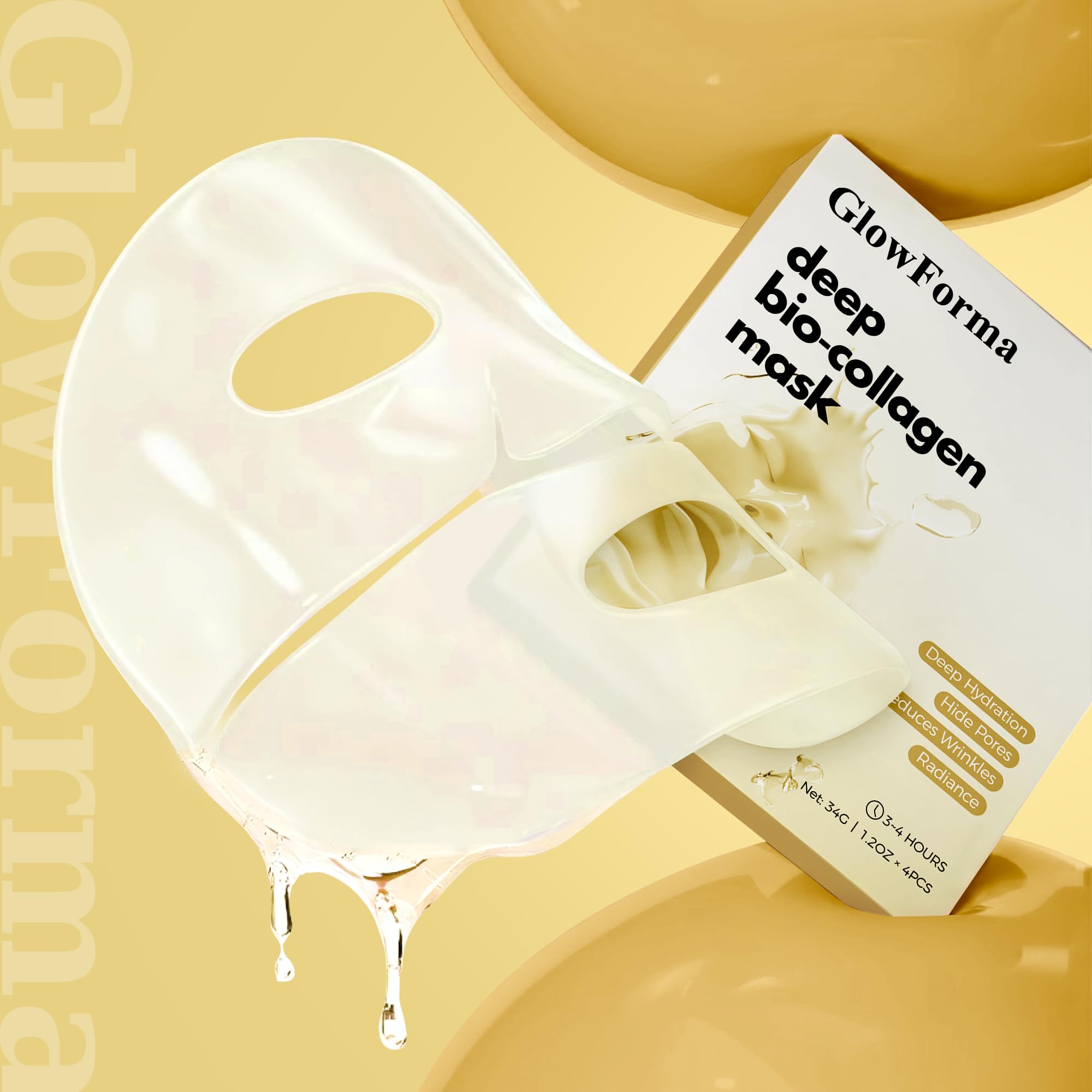 GlowForma bio-collagen sheet close-up shows gentle absorption.