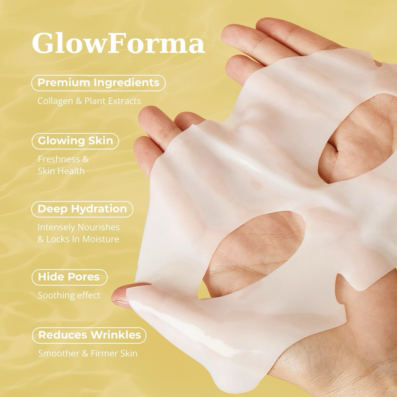 GlowForma deep hydration sheet mask application delivers silky softness.