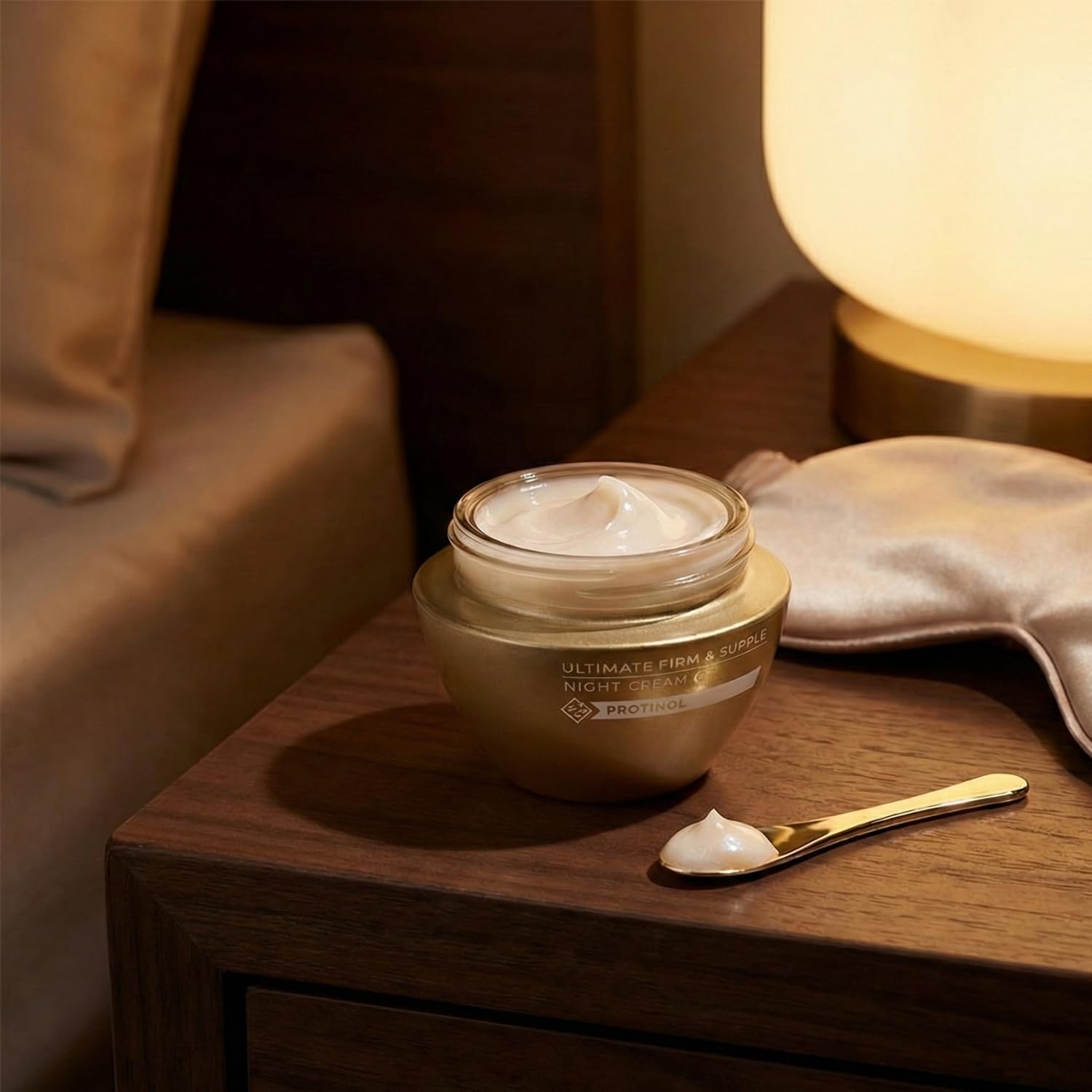 GLOWICTION Anew Night Restoring Cream texture close-up highlights a non-greasy finish.