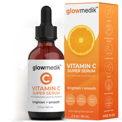 GlowMedik Vitamin C Serum bottle pour illustrating brightening daily care