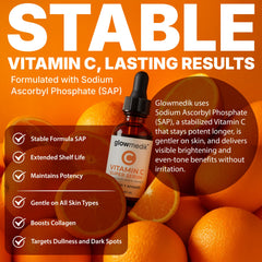 GlowMedik Vitamin C Serum bottle close-up highlighting stabilized vitamin C
