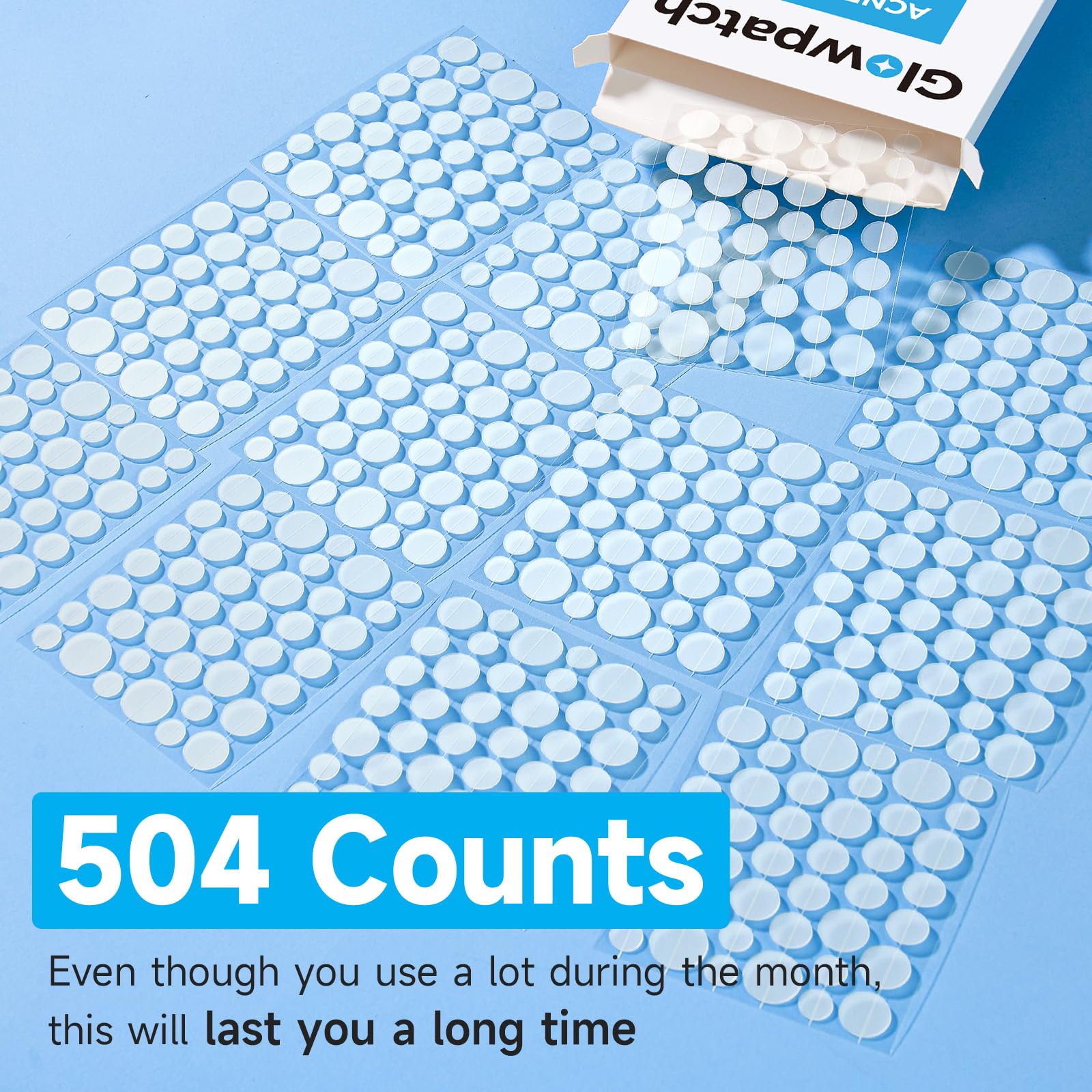 Glowpatch sheet shows four sizes on one sheet for versatile pimple fit