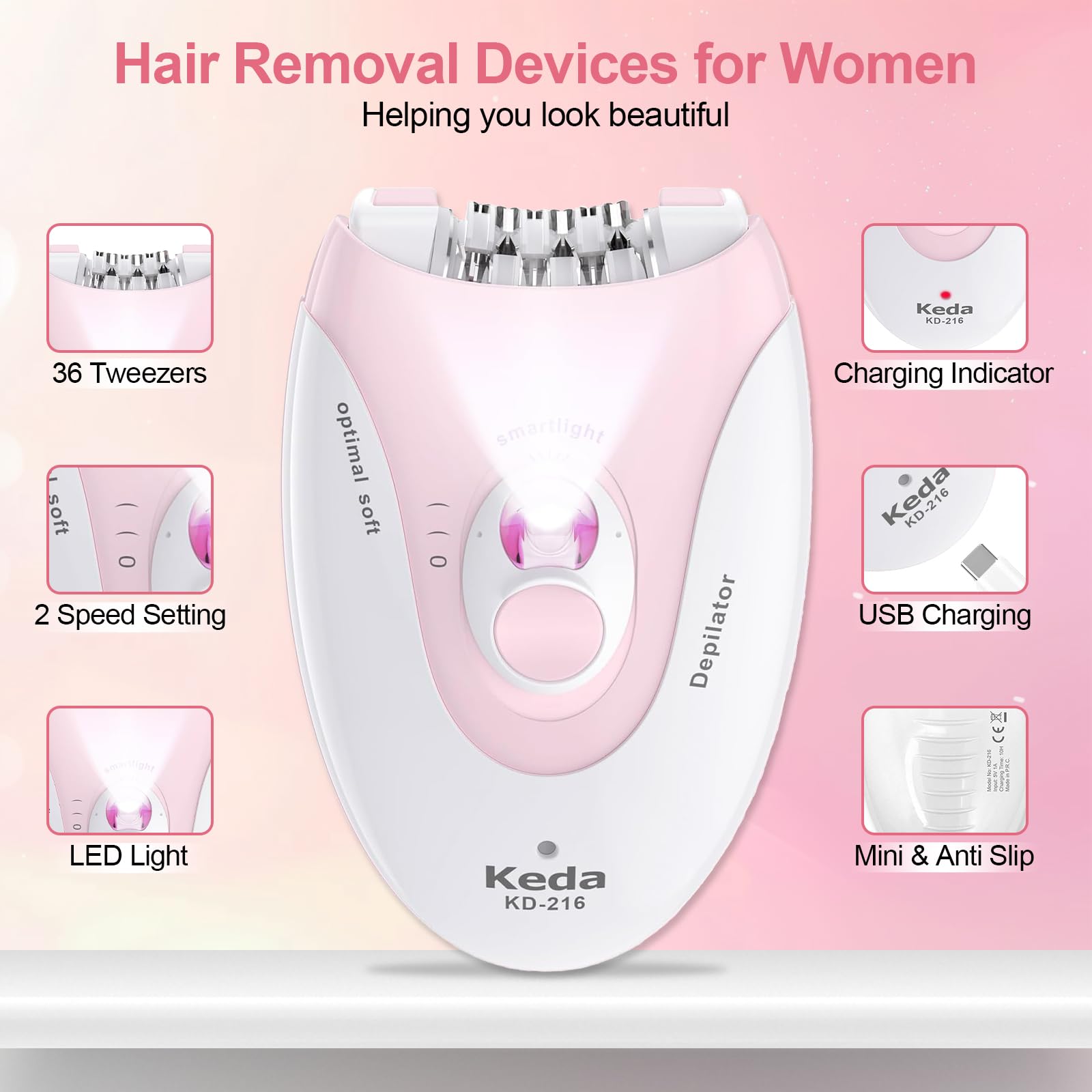 Glowshave Smooth Glide epilator with LED light illuminating fine hairs for precise removal