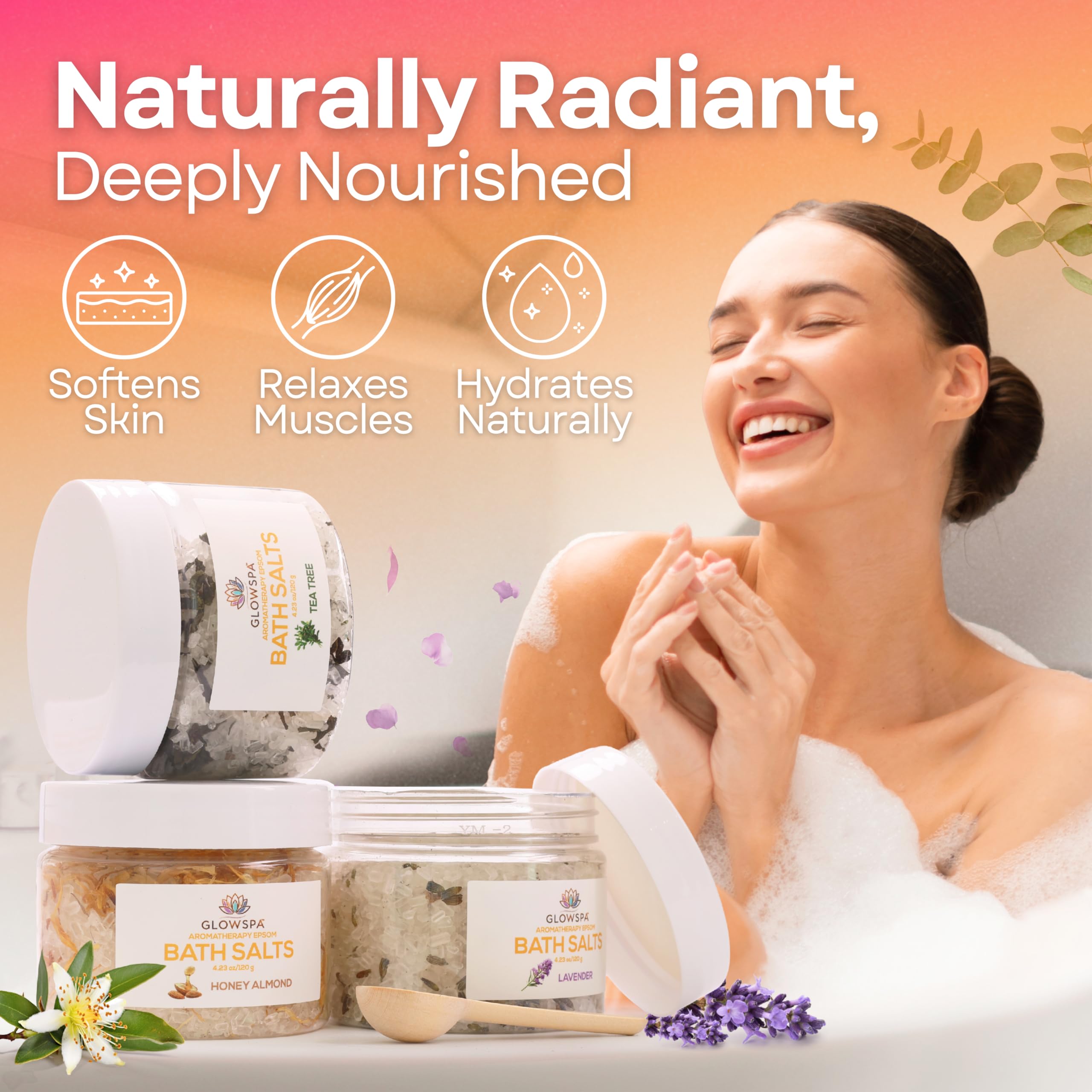 GlowSPA eucalyptus soothing bath salts to ease tension and refresh the senses