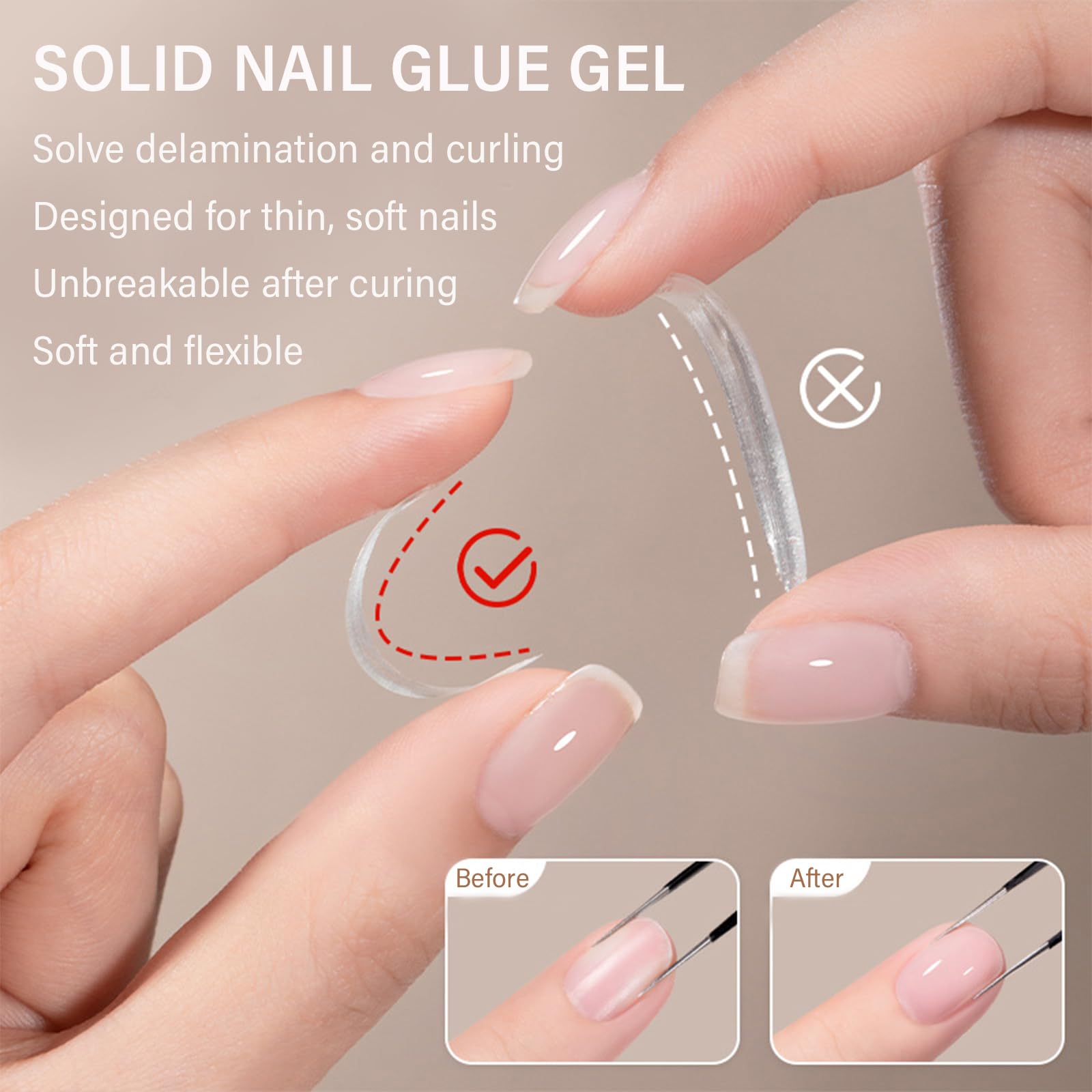 Glui Beauty elastic gel creates seamless fits on uneven or thin nails