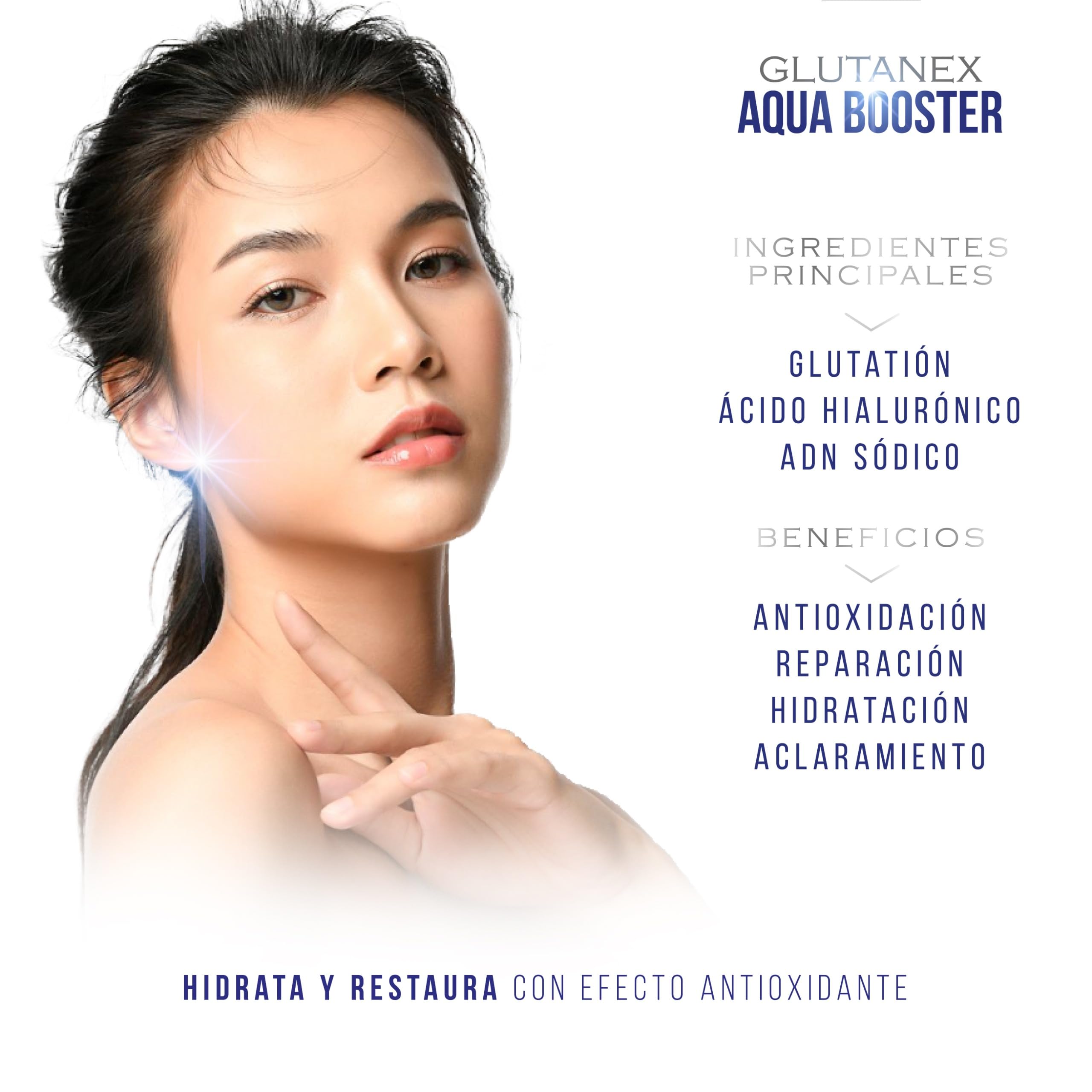 Glutanex Aqua Booster ingredients include hyaluronic compounds for lasting moisture.