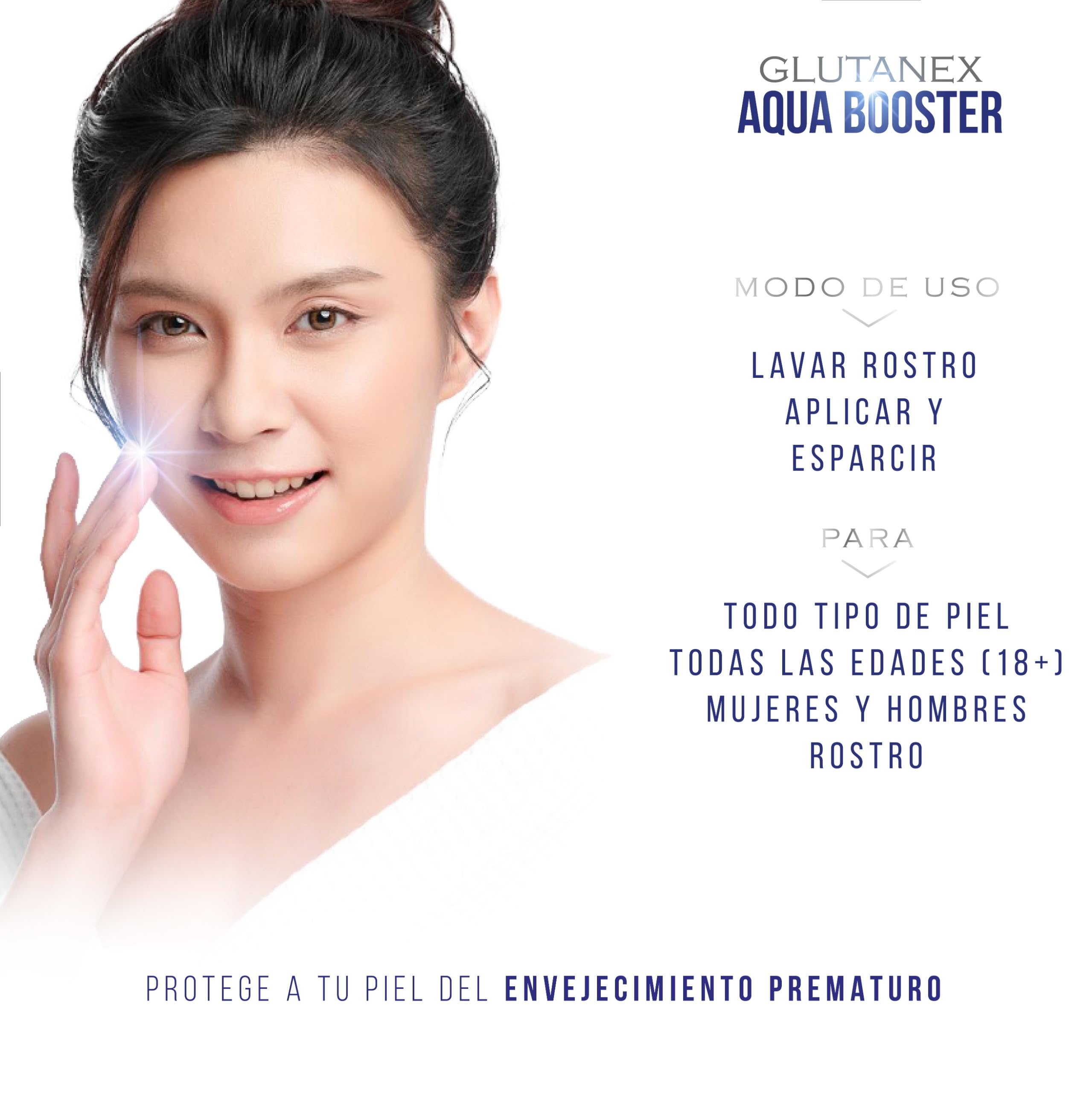 Glutanex Aqua Booster enhances hydrated skin with natural glow.