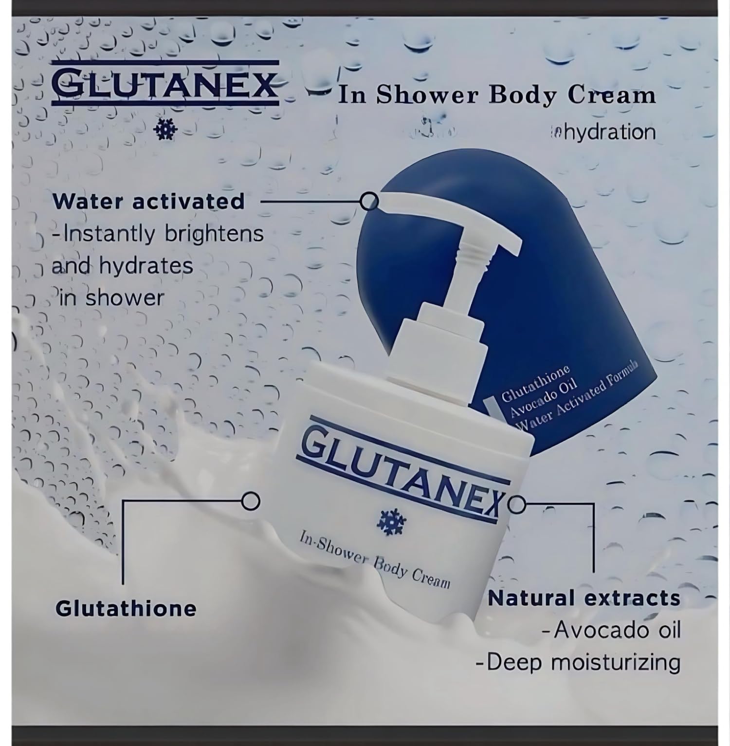 Glutanex formula with glutathione and niacinamide provides radiant hydration.