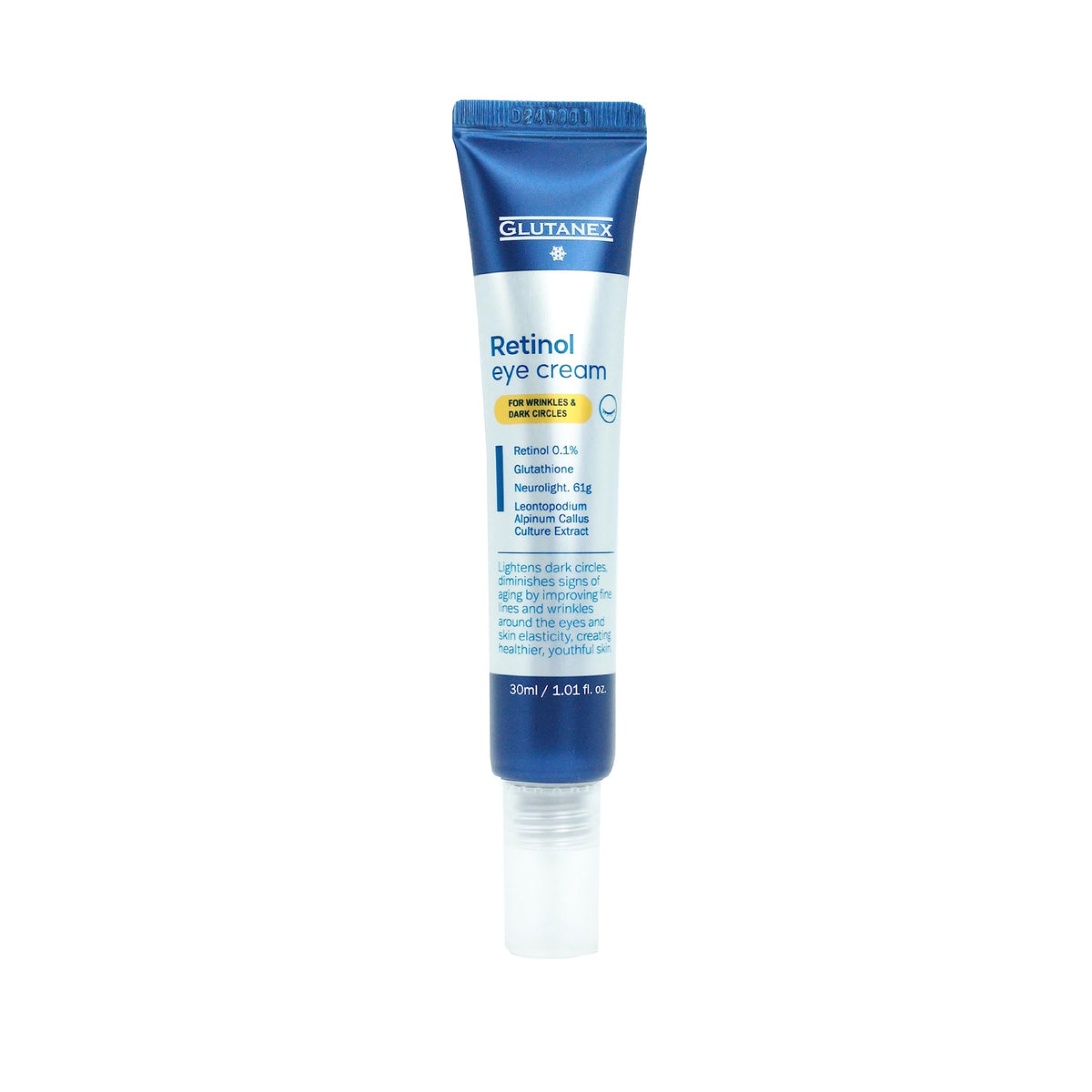Glutanex Retinol Eye Cream jar close-up showing rich texture for under-eye brightening