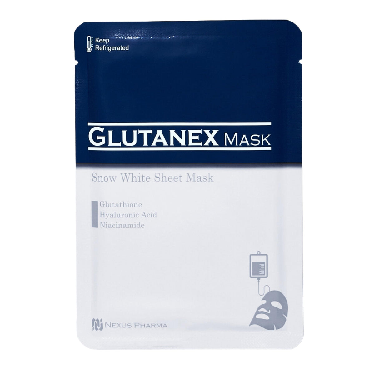 Glutanex Snow White Mask box packaging highlights premium Korean sheet mask for hydration and brightening