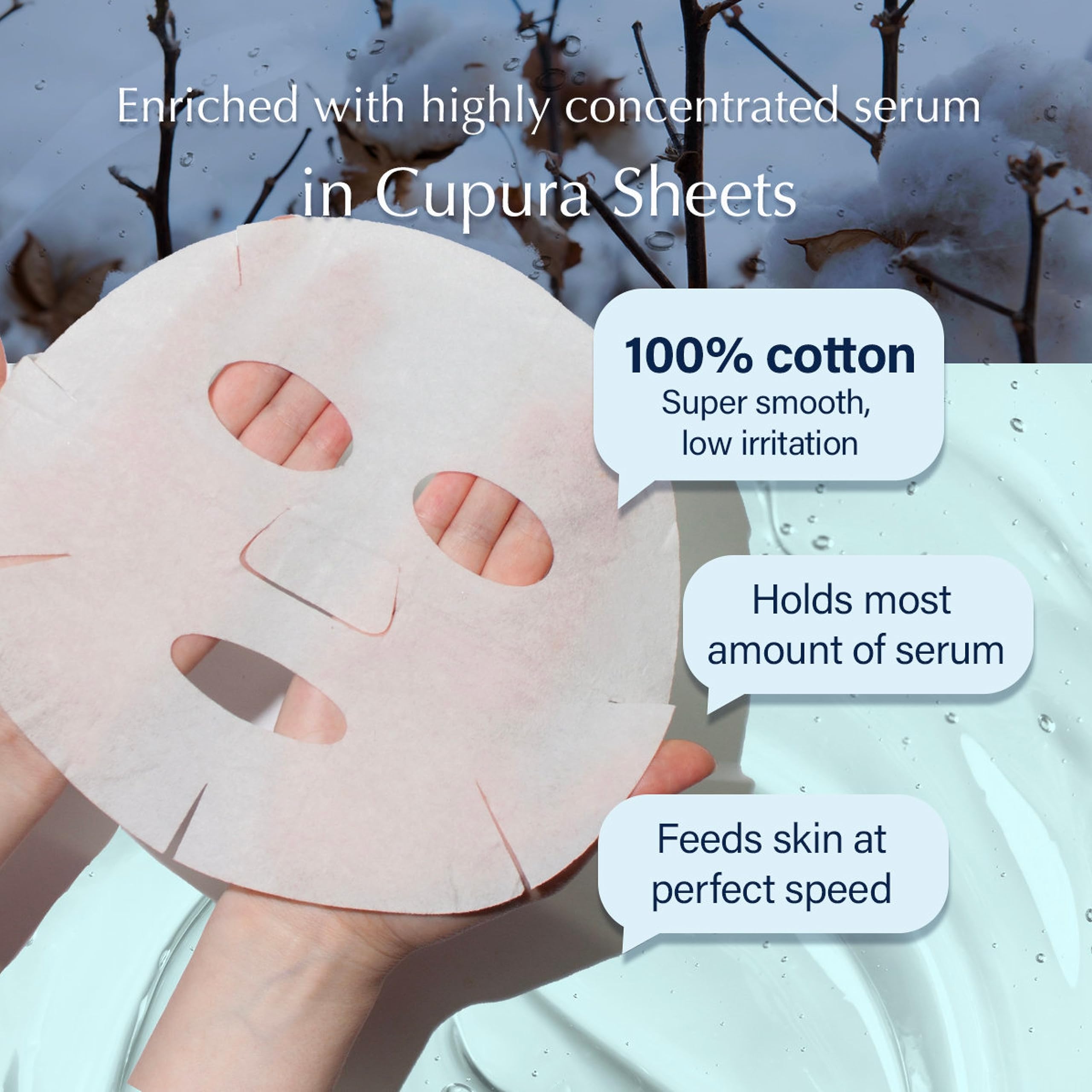 Glutanex Snow White Mask cupra-sheet texture promotes comfortable adhesion and even serum absorption