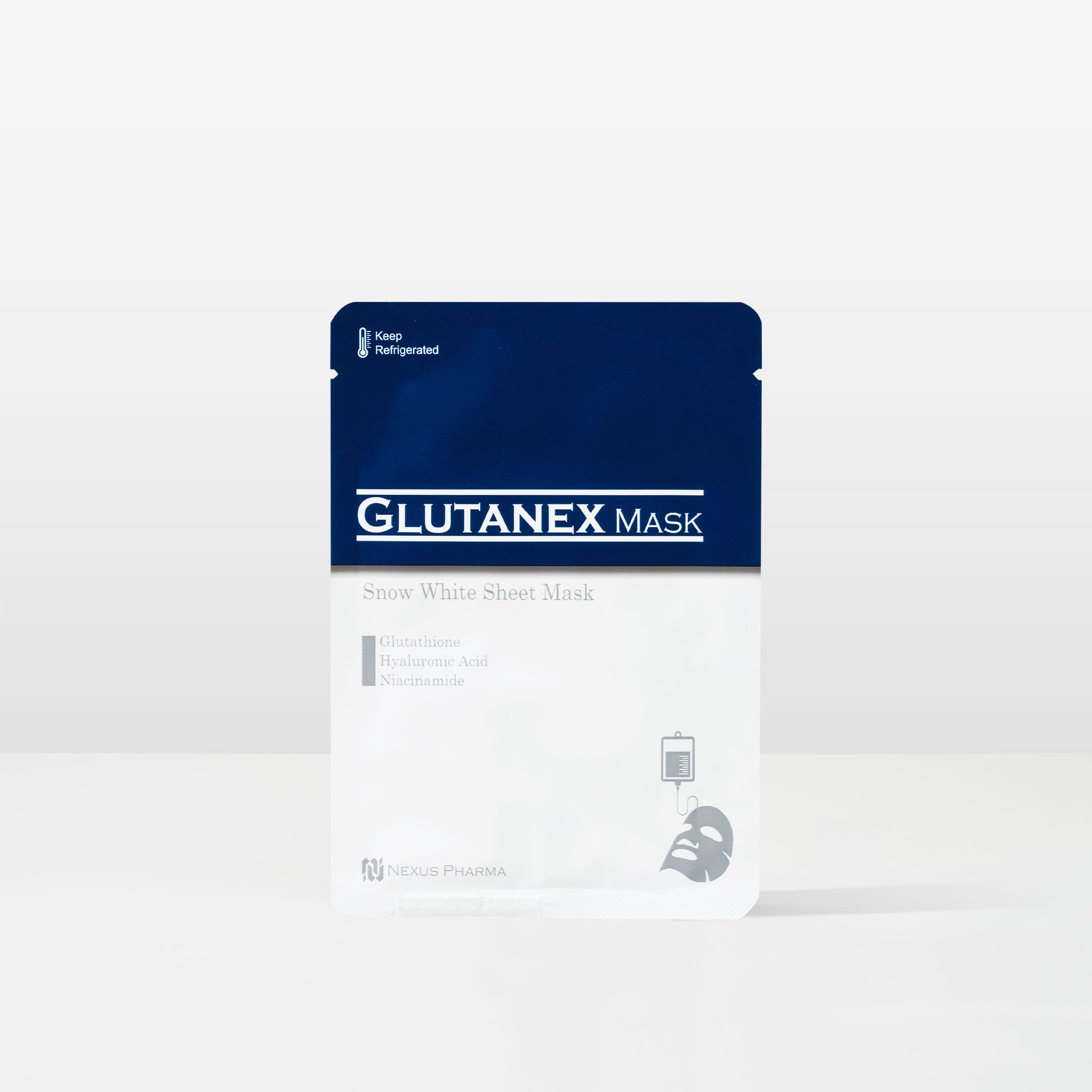 Glutanex Snow White Sheet Mask box front, premium packaging for sensitive skin