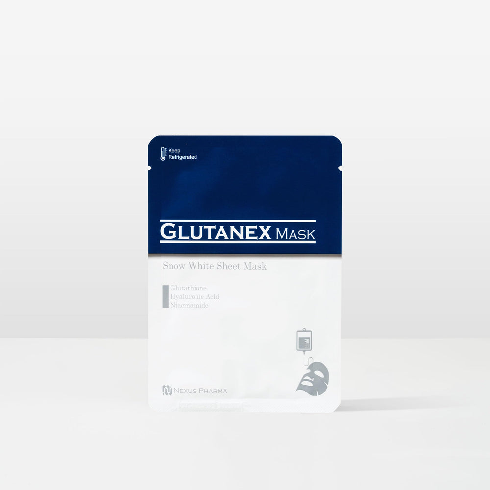 Glutanex Snow White Sheet Mask box front, premium packaging for sensitive skin