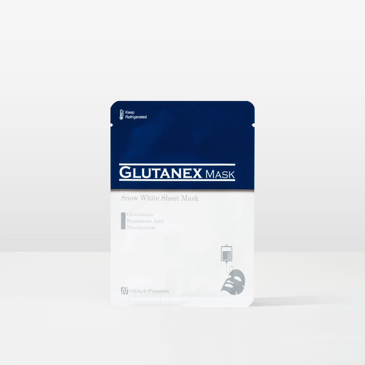 Glutanex Snow White Sheet Mask box front, premium packaging for sensitive skin