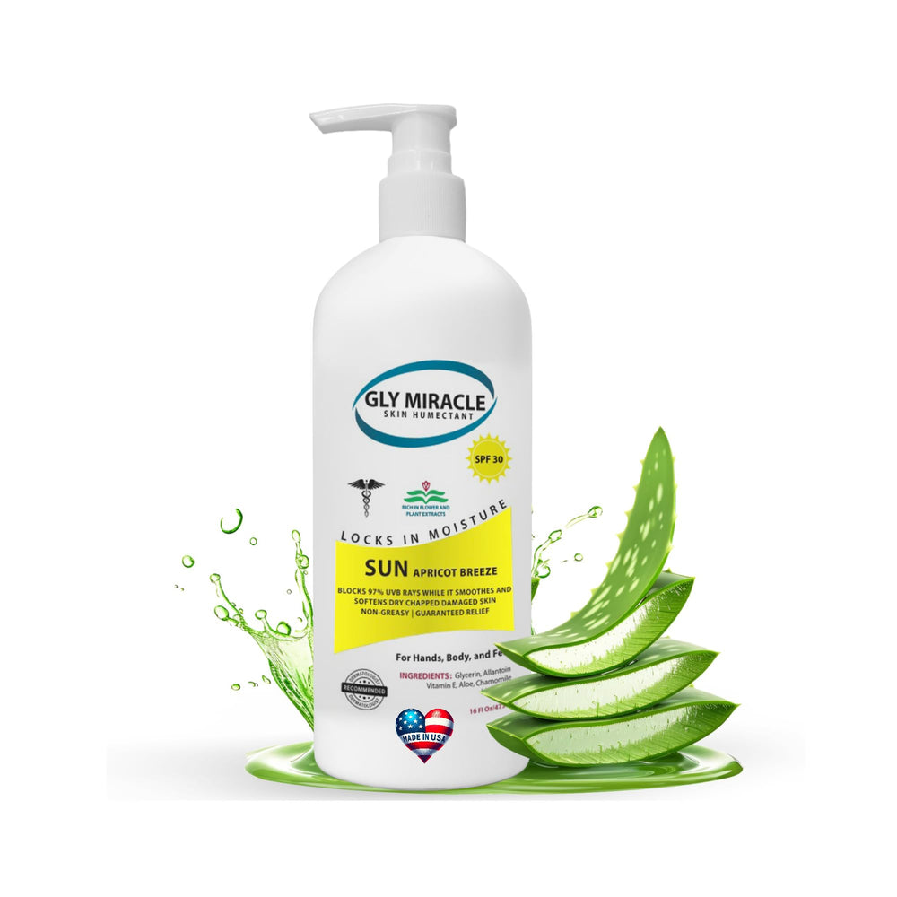 GLY MIRACLE lotion close-up showing fast absorption and non-greasy feel.