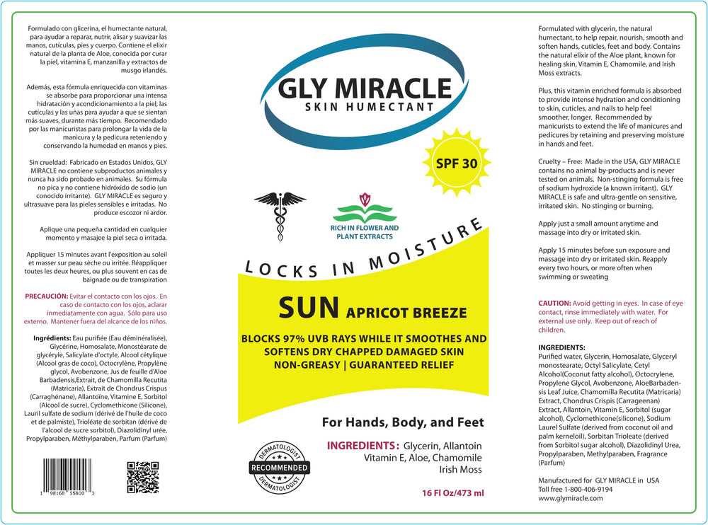 GLY MIRACLE SUN SPF30 16oz jar for face, hands, and body