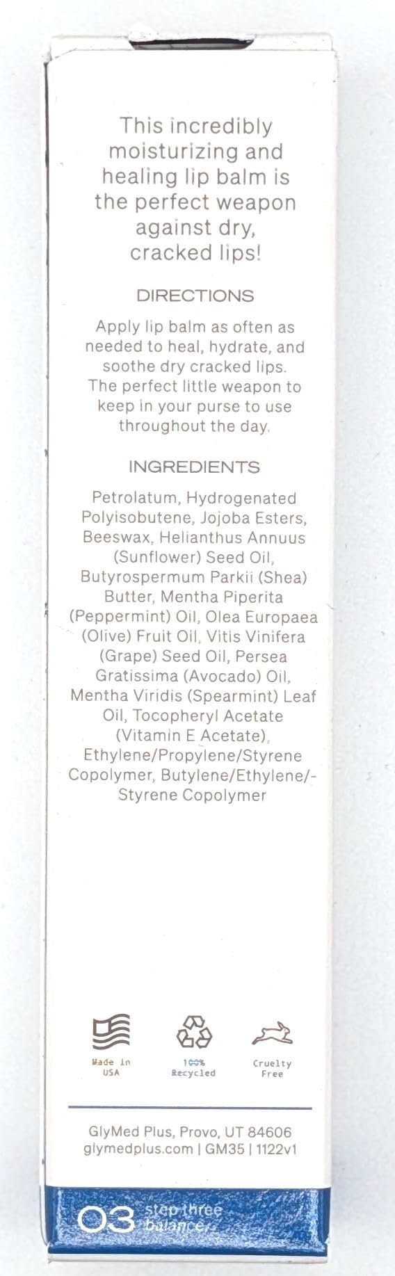Glymed Ultra-Hydrating Lip Balm applied on lips for comfort