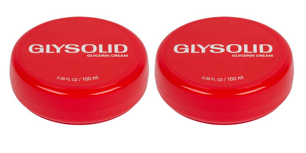 Glysolid glycerin skin cream jar front, thick hydration for hands and feet.