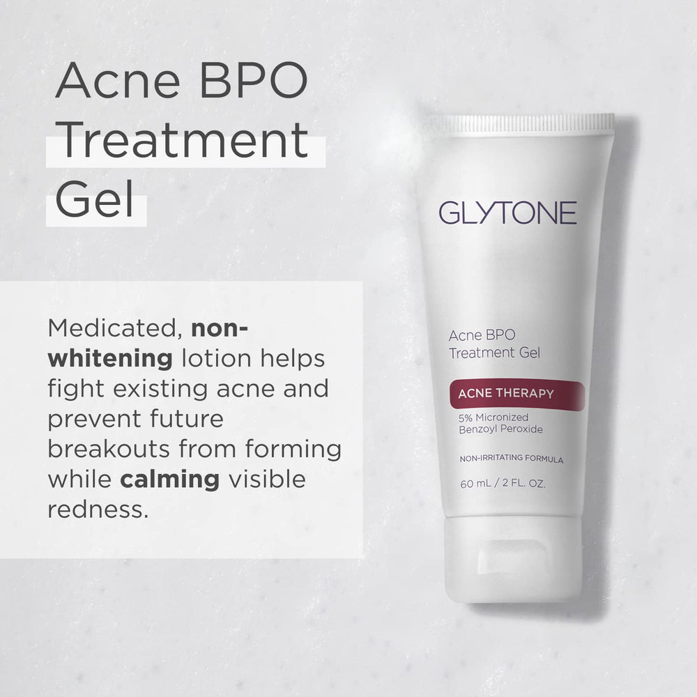 Glytone Acne BPO spot application close-up demonstrates precise pimple treatment.