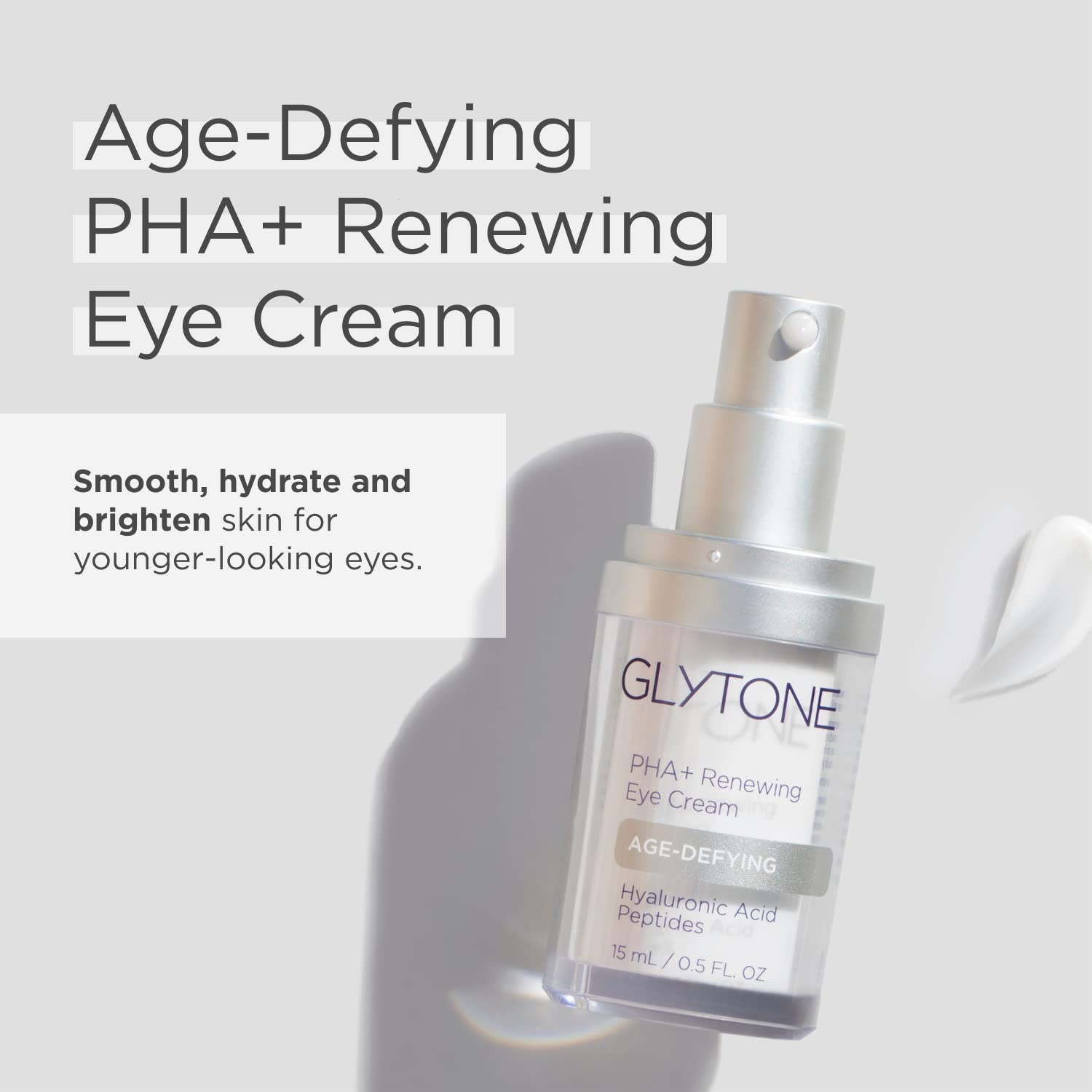 Close-up of Glytone Eye Cream texture showing silky hydration.