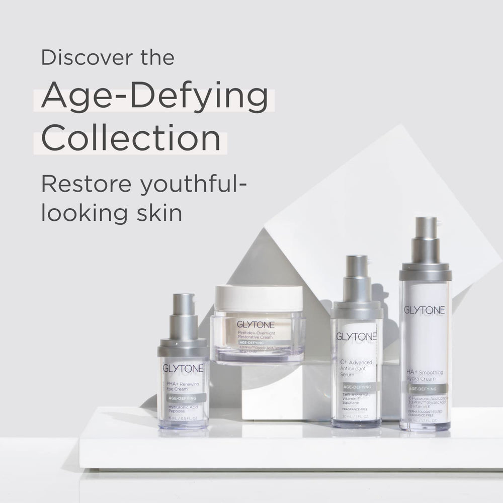 GLYTONE ingredients label shot noting 10 Hyaluronic Acids and glycolic balance