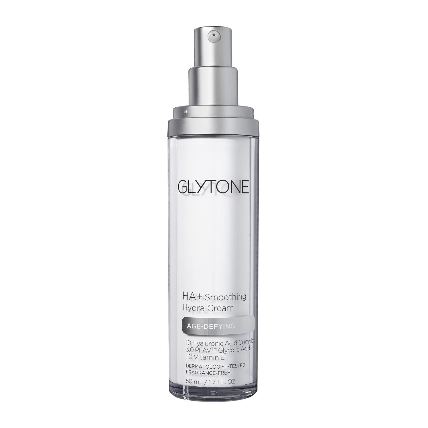 GLYTONE Age-Defying HA+ smoothing Hydra Cream pot close-up highlighting rich hydration for daily use