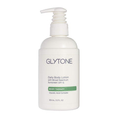 GLYTONE Daily Body Lotion with SPF 15 bottle for smooth, protected skin after shower