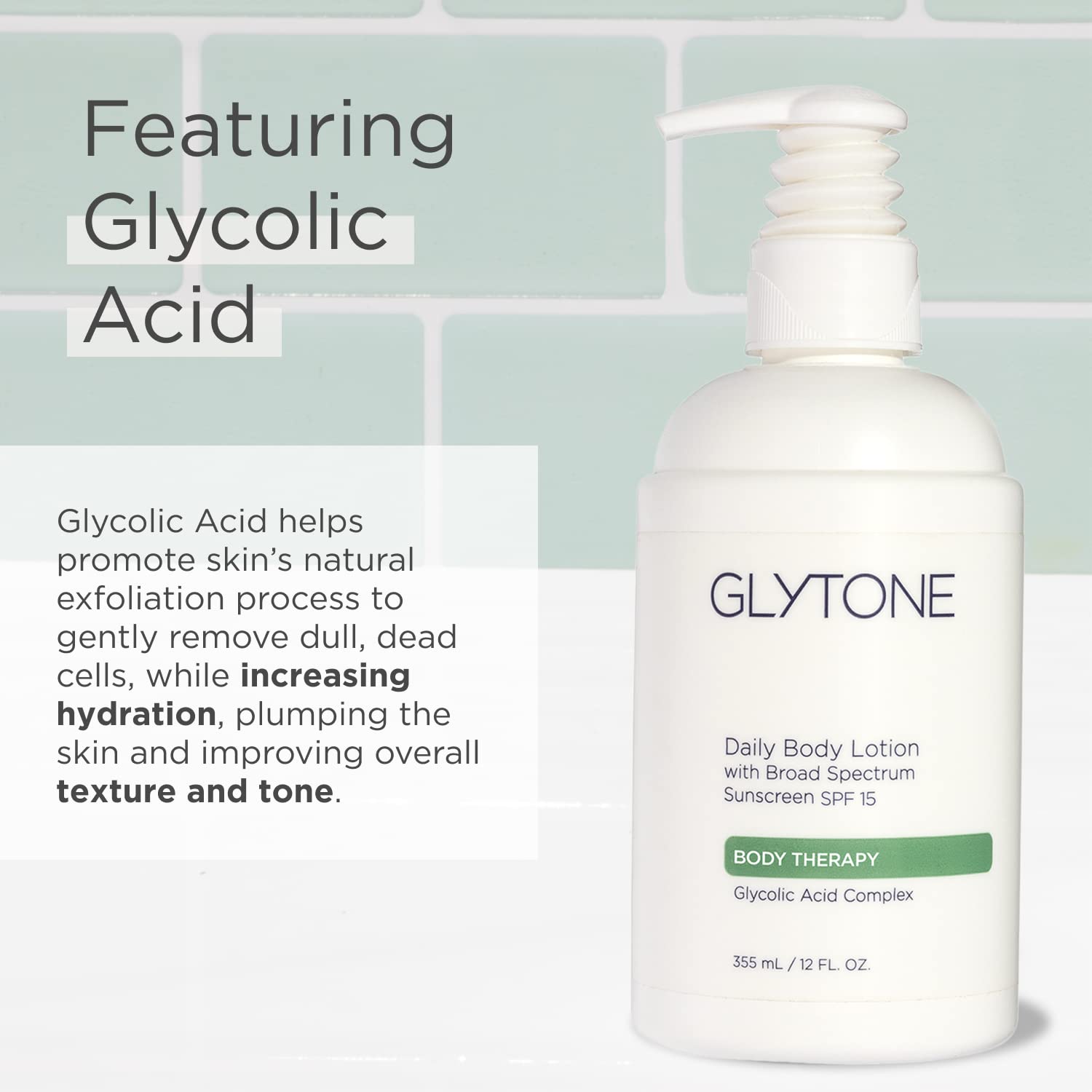 GLYTONE SPF15 label on bottle emphasizing UVA/UVB protection