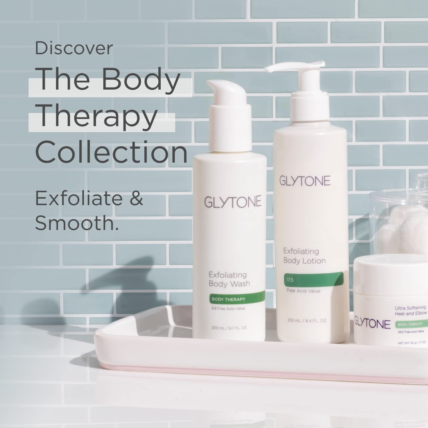Daily care ritual scene featuring GLYTONE body lotion