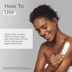 Fragrance-free GLYTONE body lotion applied to arm for daily hydration
