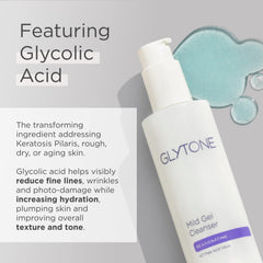GLYTONE Mild Gel Exfoliating Cleanser pump dispenses a light gel for daily cleansing.
