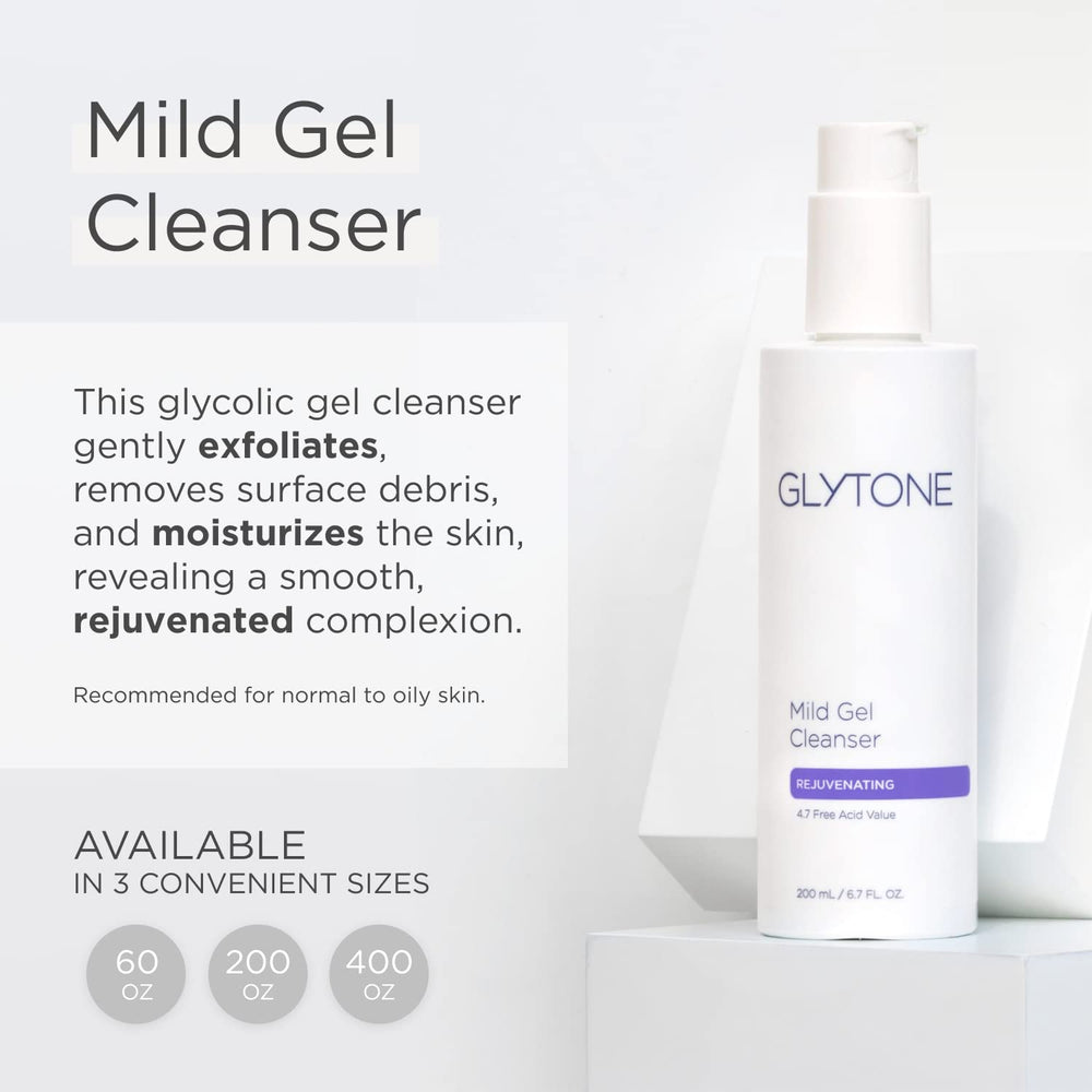 GLYTONE Mild Gel Exfoliating Cleanser texture closeup shows gentle exfoliation for smooth skin.