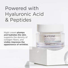 Glytone Peptide+ Overnight Restorative Cream label shot highlighting fragrance-free formula.