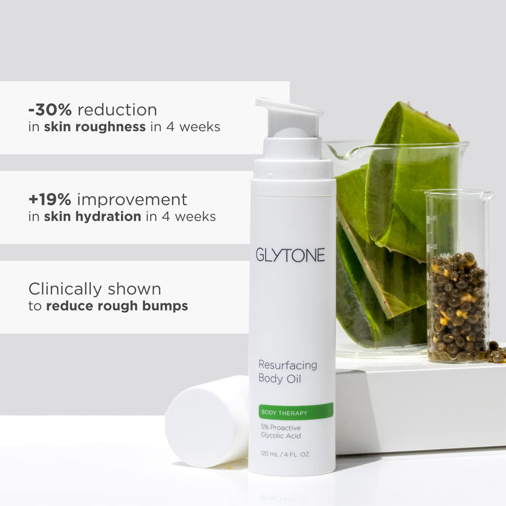 Glytone Resurfacing Body Oil radiant skin - helps even skin tone with gentle glow.